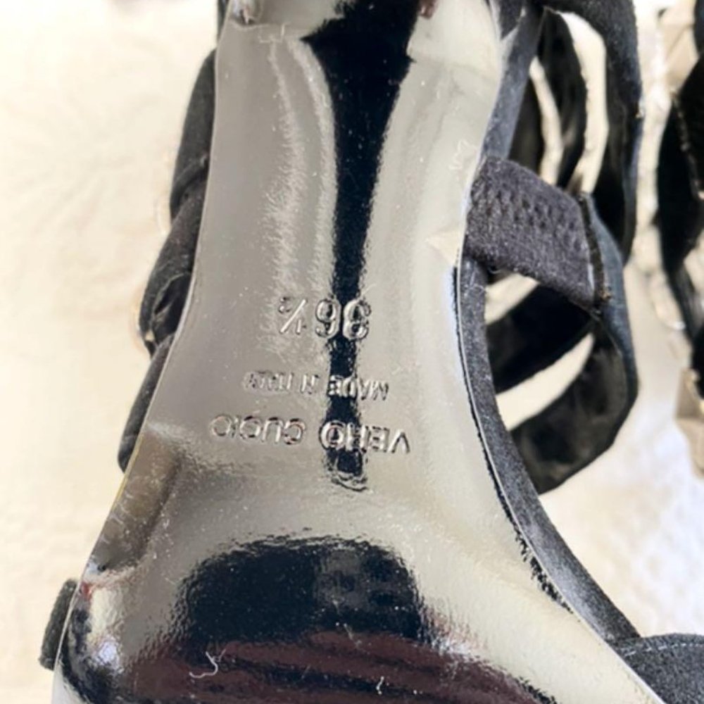 [SOLD] Giuseppe Zanotti x Balmain Black Suede Rhinestone Evening Sandals Heels - Picture 8 of 10